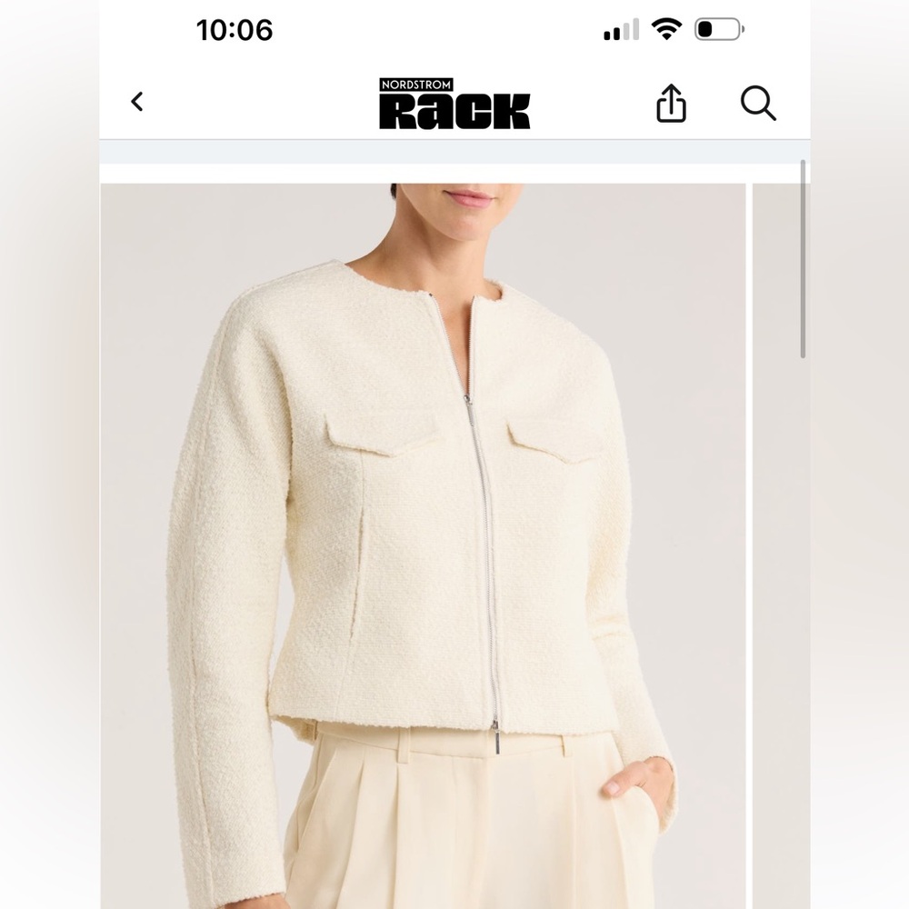 Derek Lam 10 Crosby
Prewett Zip Front Crop 
Ivory Women's Jacket